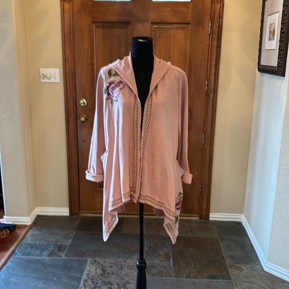 Beautiful pink Ivy Jane jacket with incredible floral embroidery & trim w/hood. - Picture 1 of 6